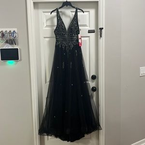 Black beaded prom dress